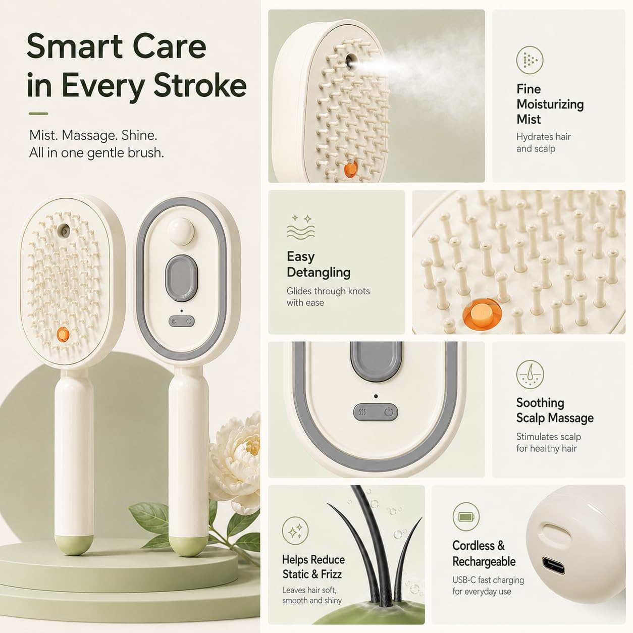 Electrical - Electric Spray Hair Massage Comb 2in1