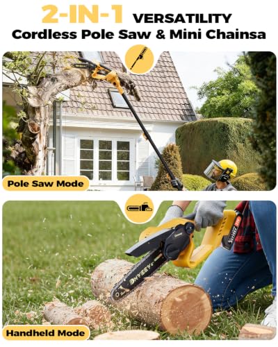 2-in-1 Cordless Pole Saw & 6-I - Mini Electric Chainsaw 6 Inch recension och pris