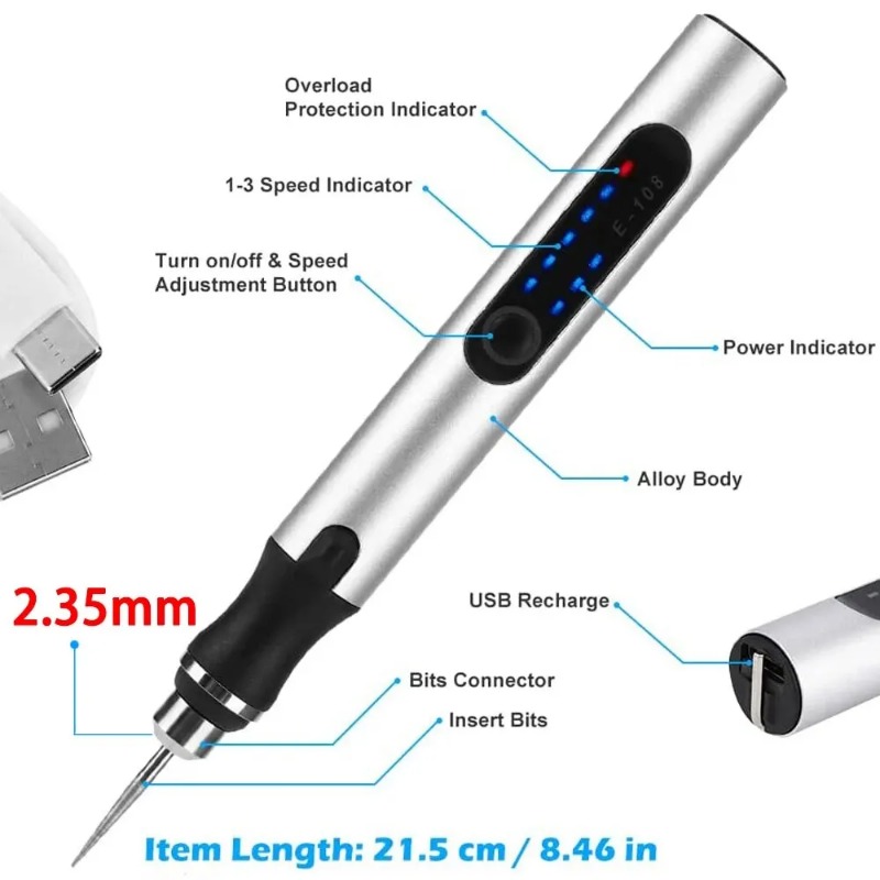 Electric Engraving Pen USB Cor - Cordless Rotary Tool Kit Accessories recension och pris